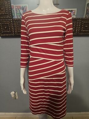 J. McLaughlin Red and White Asymmetrical Stripe Dress